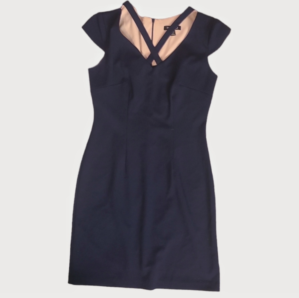 Mid-Length Fitted Dress in Navy Blue